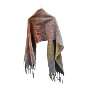 Zara Gradient Fringed Wrap Scarf Shawl Chunky Cozy Textured Ombré Oversized